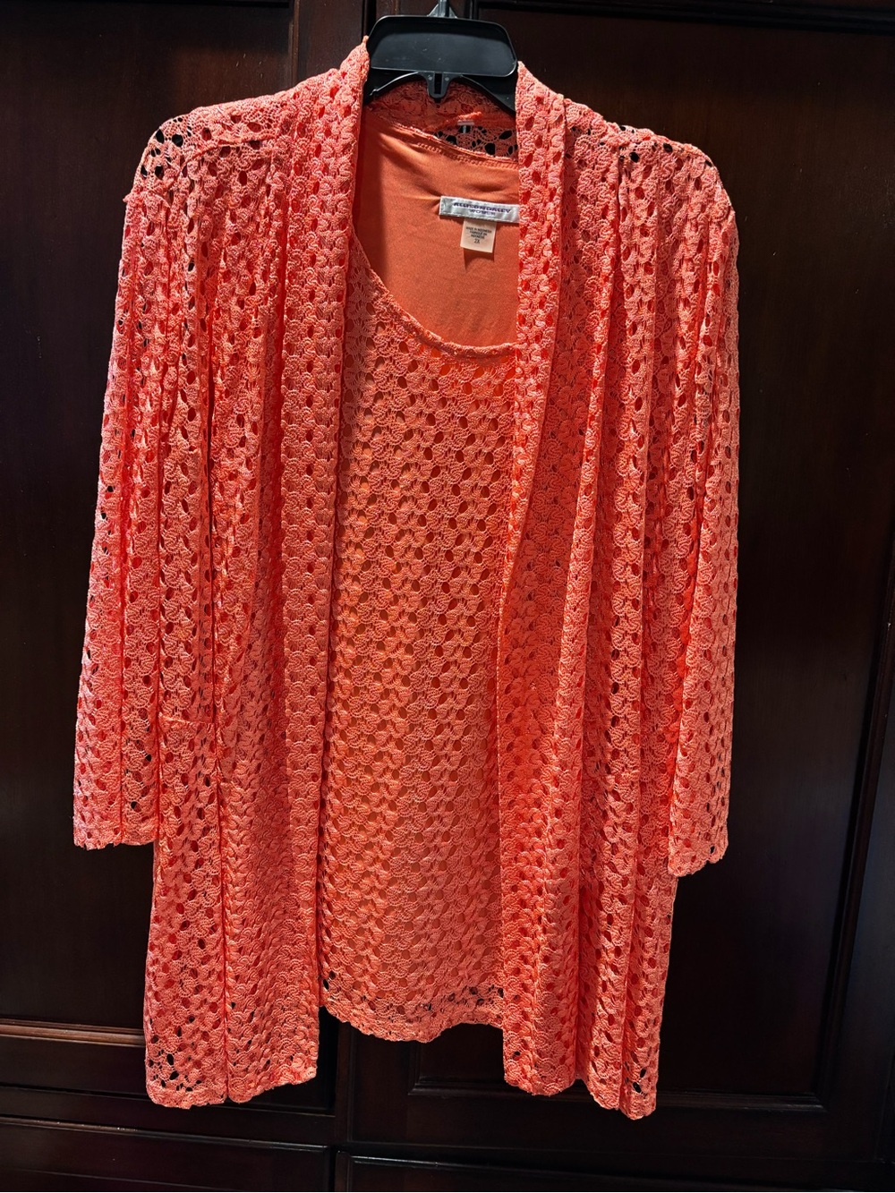 Allison Daley Coral Crocheted Unique Open-Front Cardigan & Tank Set